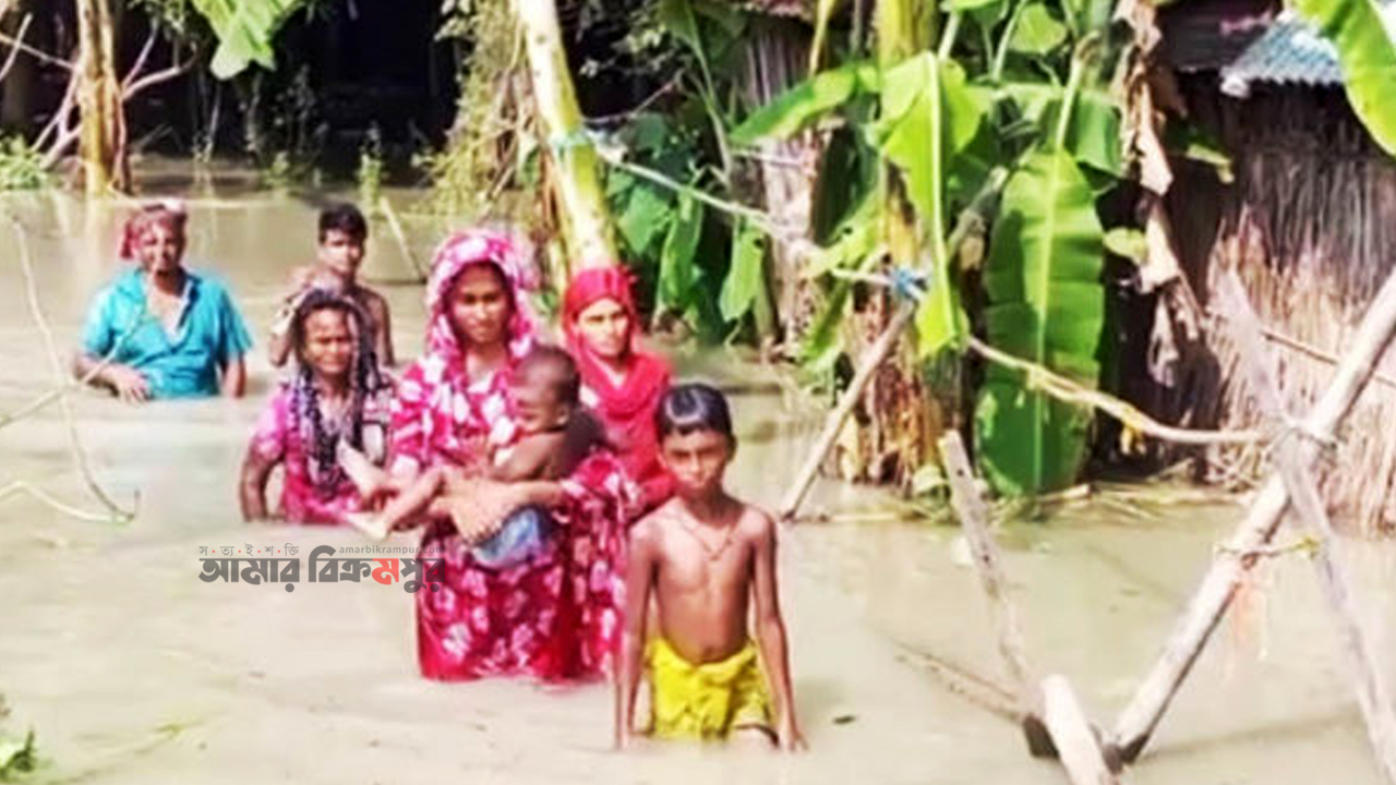 বিপদসীমা ছাড়িয়ে বন্যার পানি বাড়ছে মুন্সিগঞ্জে