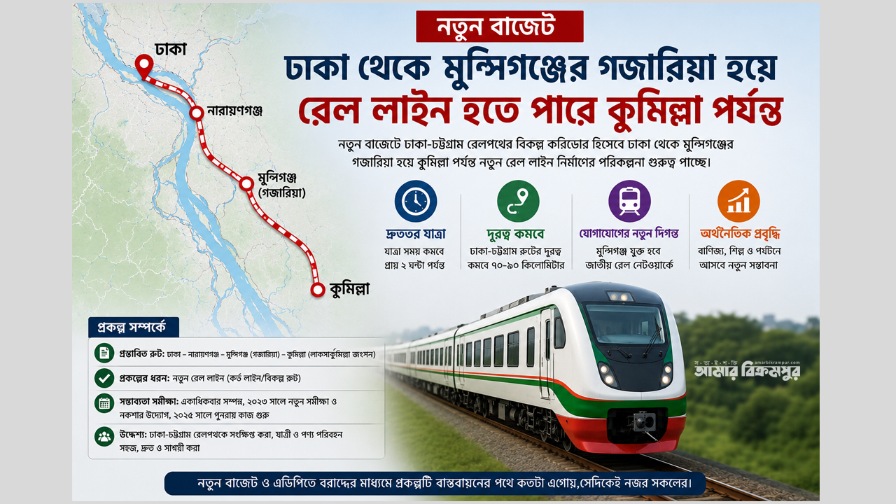 নতুন বাজেট: ঢাকা থেকে মুন্সিগঞ্জের গজারিয়া হয়ে কুমিল্লা পর্যন্ত হতে পারে নতুন রেললাইন