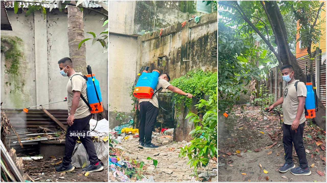 বাবা রাজনীতিবিদ, নিজে ডাক্তার, ডেঙ্গু রোধে নিজেই হাতে তুলে নিলেন ‘স্প্রেয়ার মেশিন’